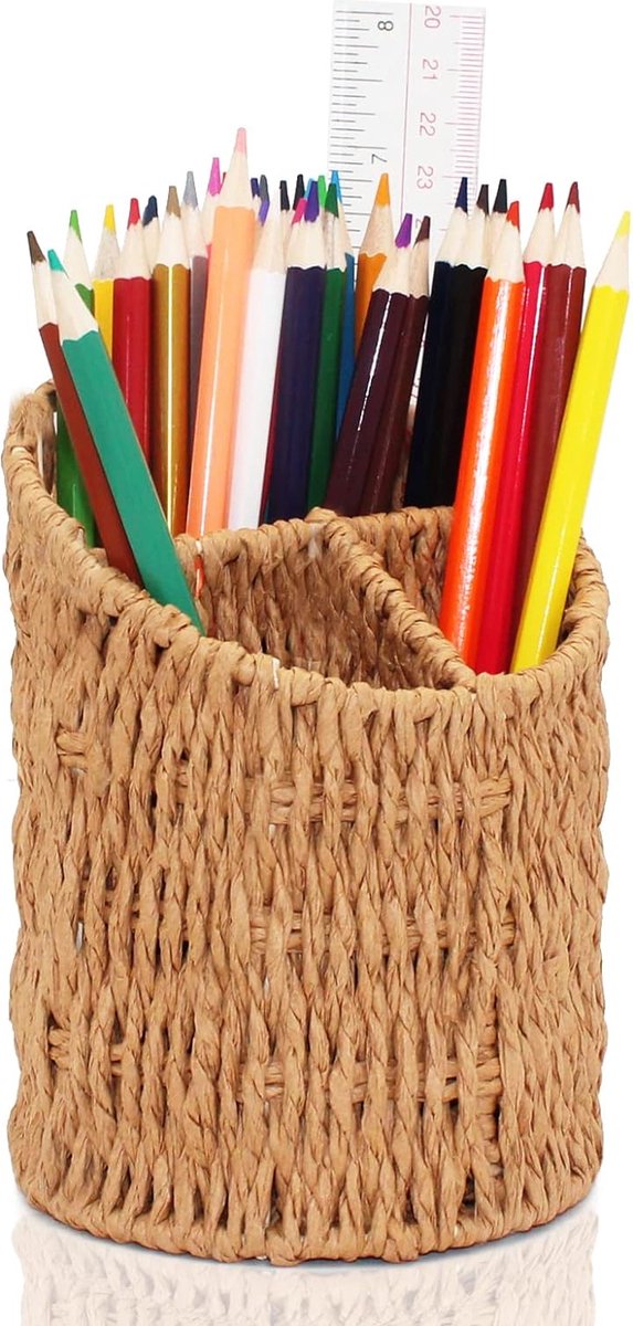Papieren Tijdschriftenrek en Papieren Pennenhouder Set, Groot Staand Tijdschriftenrek, Bureau-organizer, Decoratieve Documenthouder (Papieren Pennenhouder)