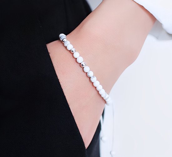 natuursteen kralen armband dames Sophie Siero Stonezz - Howliet kralenarmband wit natuursteen verstelbaar - met geschenkverpakking -