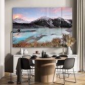 MuchoWow® Glasschilderij 180x120 cm - Schilderij acrylglas - Zonsondergang in het Nationaal park Aoraki/Mount Cook in Oceanië - Foto op glas - Schilderijen