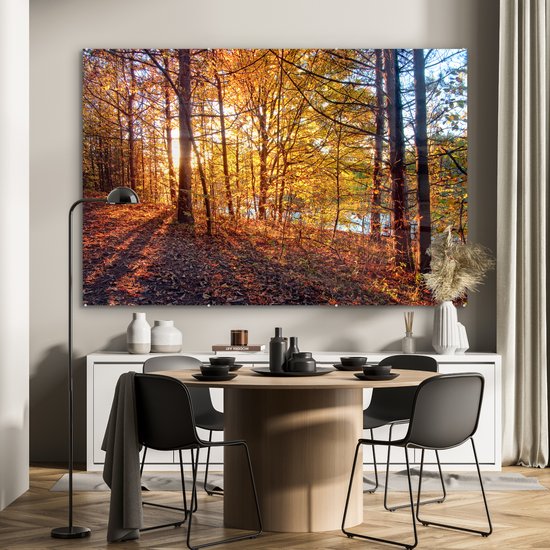 Le soleil d'automne brille sur les feuilles d'une forêt Plexiglas 180x120 cm - Tirage photo sur Glas (décoration murale plexiglas) XXL / Groot format!
