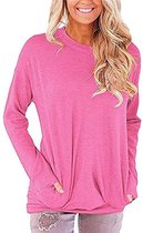 ASTRADAVI Casual Wear - Dames O-Hals Sweater - Trendy Trui met 2 Zakken - Heather Roze Fuchsia / Medium