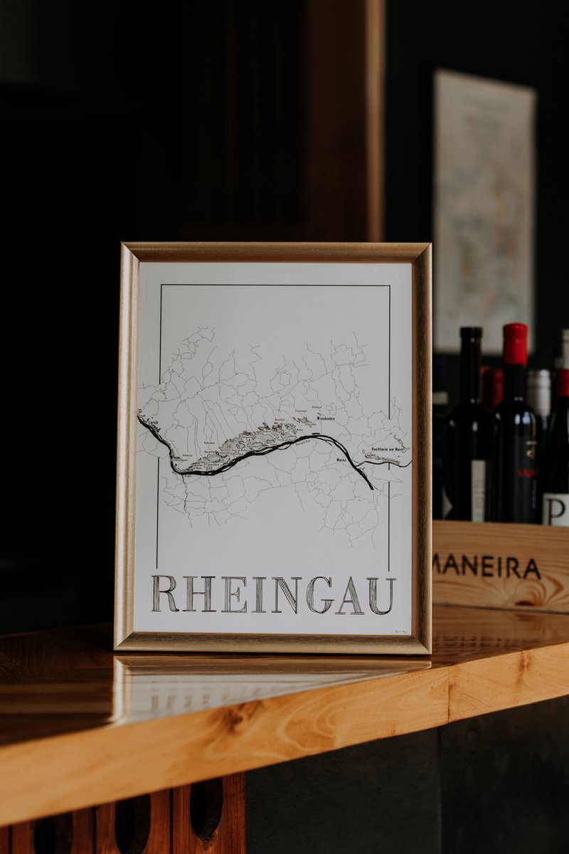 Wijnkaart poster - Rheingau - Duitsland - wijnstreek - zwart wit