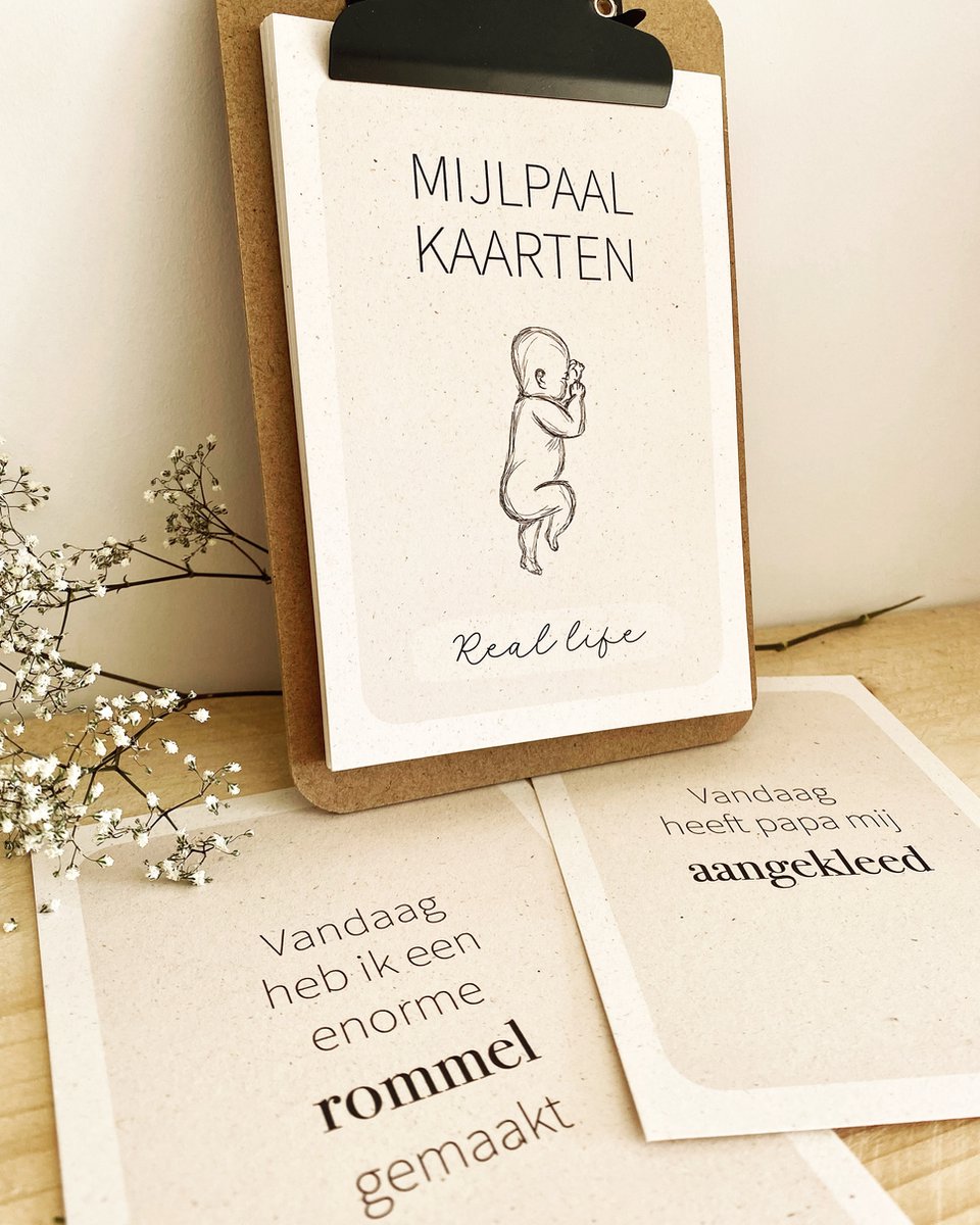 Goedkoopste Writemoments - Mijlpaalkaarten op klembord ‘het echte leven’ - grappige mijlpaalkaarten - real life milestone cards - kraamcadeau - babyshower cadeau