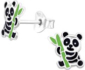 Joy|S - Zilveren panda oorbellen - met bamboe - 8 mm - kinderoorbellen