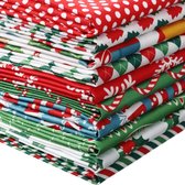 10 stuks kerstkatoenen stof vierkanten voorgesneden quiltstof patchwork kerstsneeuwvlokken print roodgroene stof voor naaien doe-het-zelf (50 x 50 cm/19,68 x 19,68 inch)