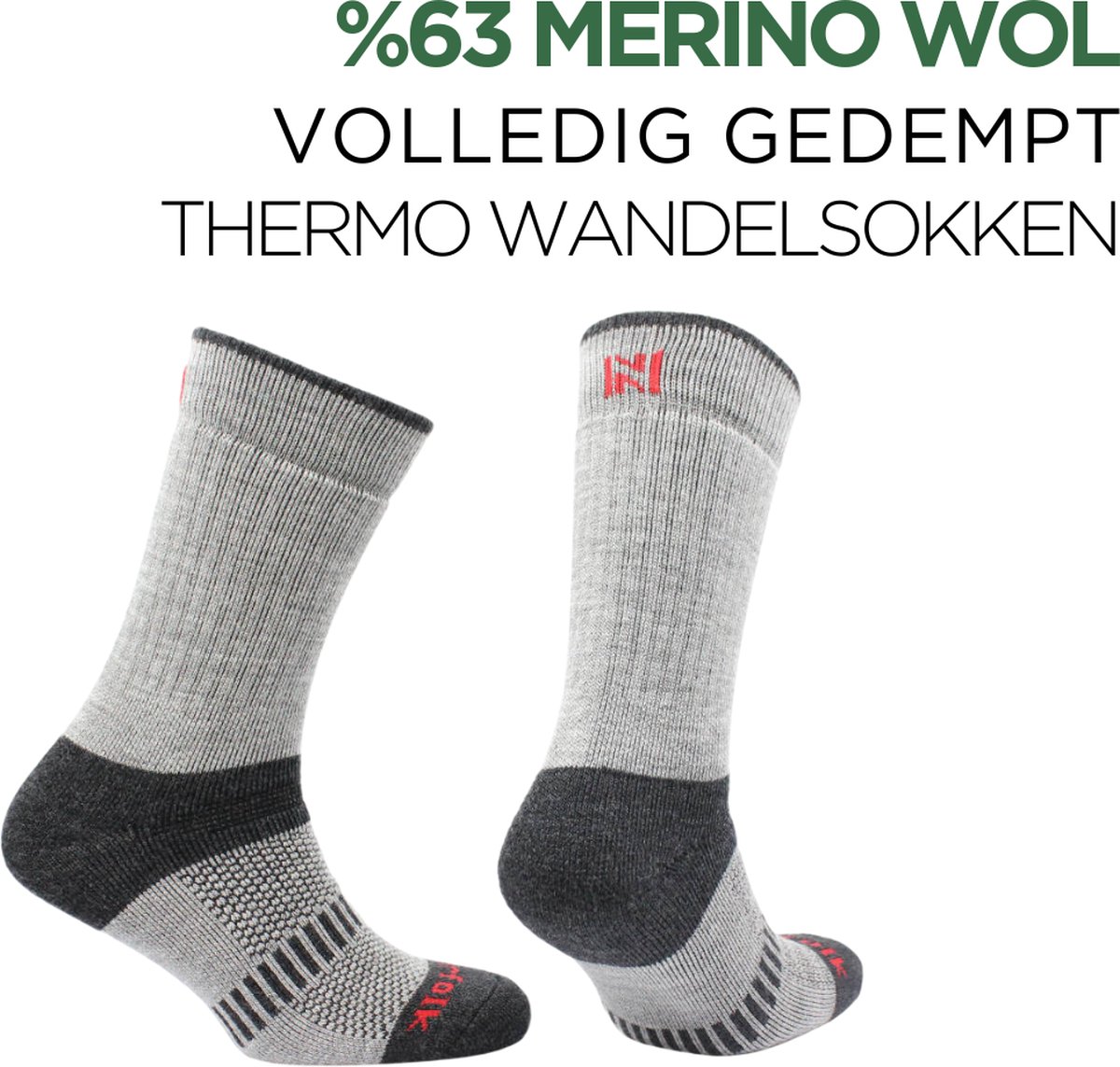 Norfolk Wandelsokken - 60% Merino wol Sokken - Outdoor Thermo sokken - Ultieme Volledig Gedempt Thermische Outdoorsokken - Wollen Sokken - Grijs - Maat 43-46 - Voyager