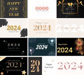 Cartes du Nouvel An - 2024 - 10x15cm - 12 designs différents - Set de 24 cartes