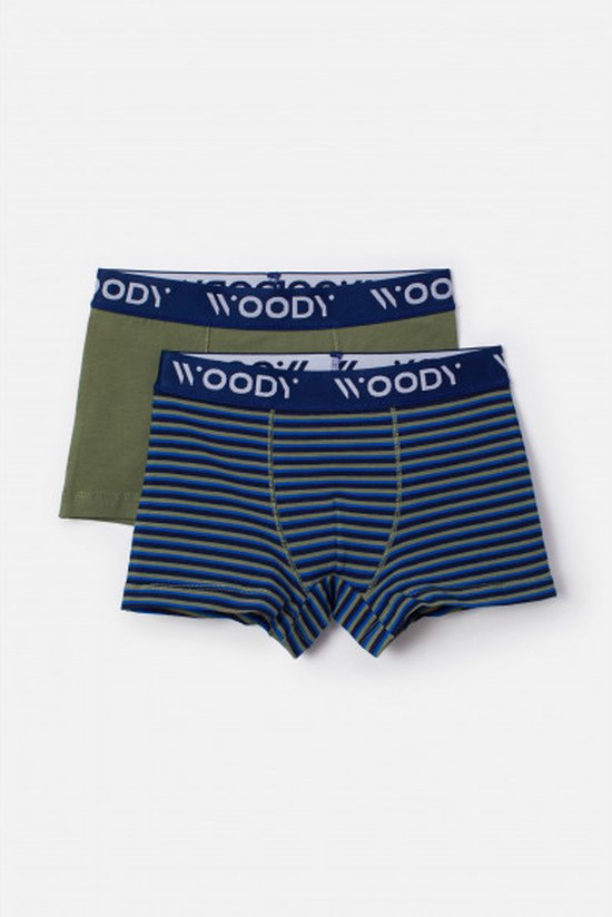 Woody boxershort jongens - kakigroen/blauw - gestreept - 232-10-CLD-Z/058 - maat 98