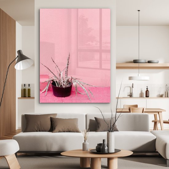 MuchoWow® Peinture sur verre 120x160 cm - Peinture sur verre acrylique - Été - Rose - Plantes - Photo sur verre - Peintures