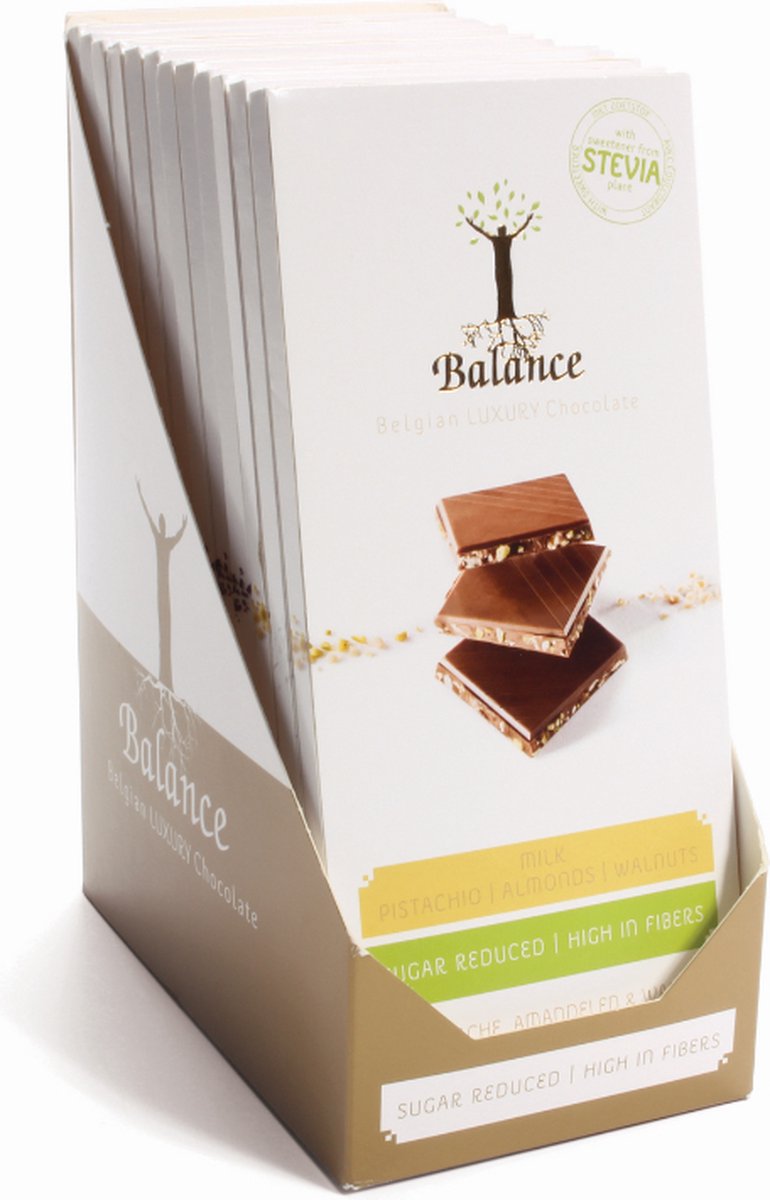 Goedkoopste Balance | Belgian Luxury Tablet | Melk | Pistache Amandel Walnoot | 12 Stuks | 12 x 85 gram