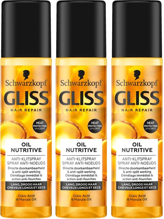 Schwarzkopf - Gliss Kur - Oil Nutritive Anti-Klitspray - Voordeelverpakking - 3 x 200ml