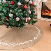 122 cm jute kerstboomrok met wit borduurwerk versierde jute kerstboomrok basisbedekking voor nieuwjaar kerstfeest feestdagen thuisdecoraties (jute, 122 cm)
