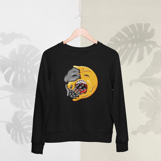 Feel Free - Halloween Sweater - Smiley: Geeuwend gezicht - Maat M - Kleur Zwart