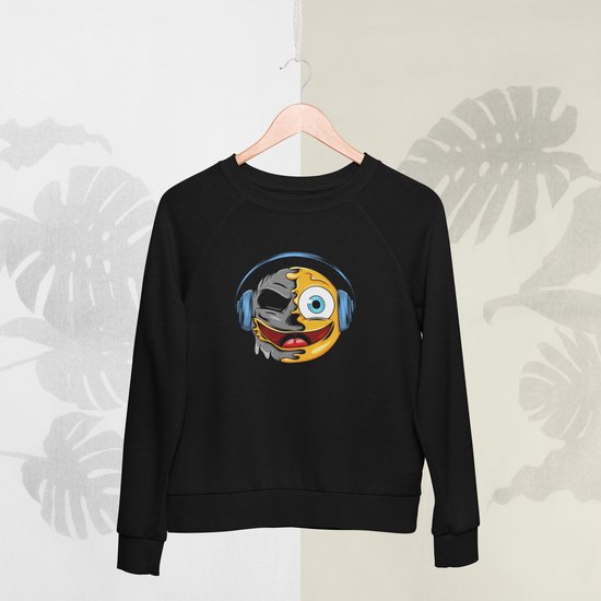 Feel Free - Halloween Sweater - Smiley: DJ-smiley gezicht - Maat M - Kleur Zwart