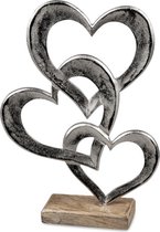 sculptuur harten 32 cm hoog - zilver en hout - aluminium geschenk voor geliefden