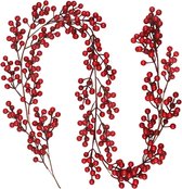 180 cm kerstbessenslinger, decoratie, kerstmis kunstmatige bourgogne bessenslinger, krans, winter, rode bessen, slinger voor huisjas, open haard, winter, seizoen, vakantie, decoratie