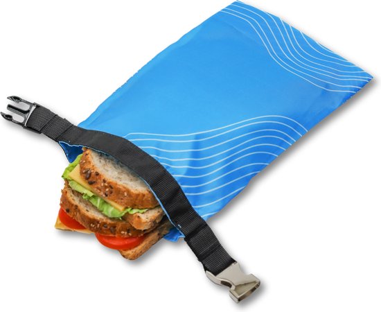 Foto: Broodnodig herbruikbare boterhamzak van 100 gerecyclede pet flessen ideaal als diepvrieszakjes lunchzak herbruikbaar boterhamzakje foodwrap lunchbox 30x20cm ocean waves