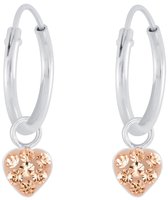 Joy|S - Zilveren hartje bedel oorbellen - oorringen met hartje - peach roze kristal