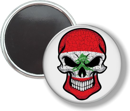 Button Met Magneet - Schedel Vlag Libanon - NIET VOOR KLEDING