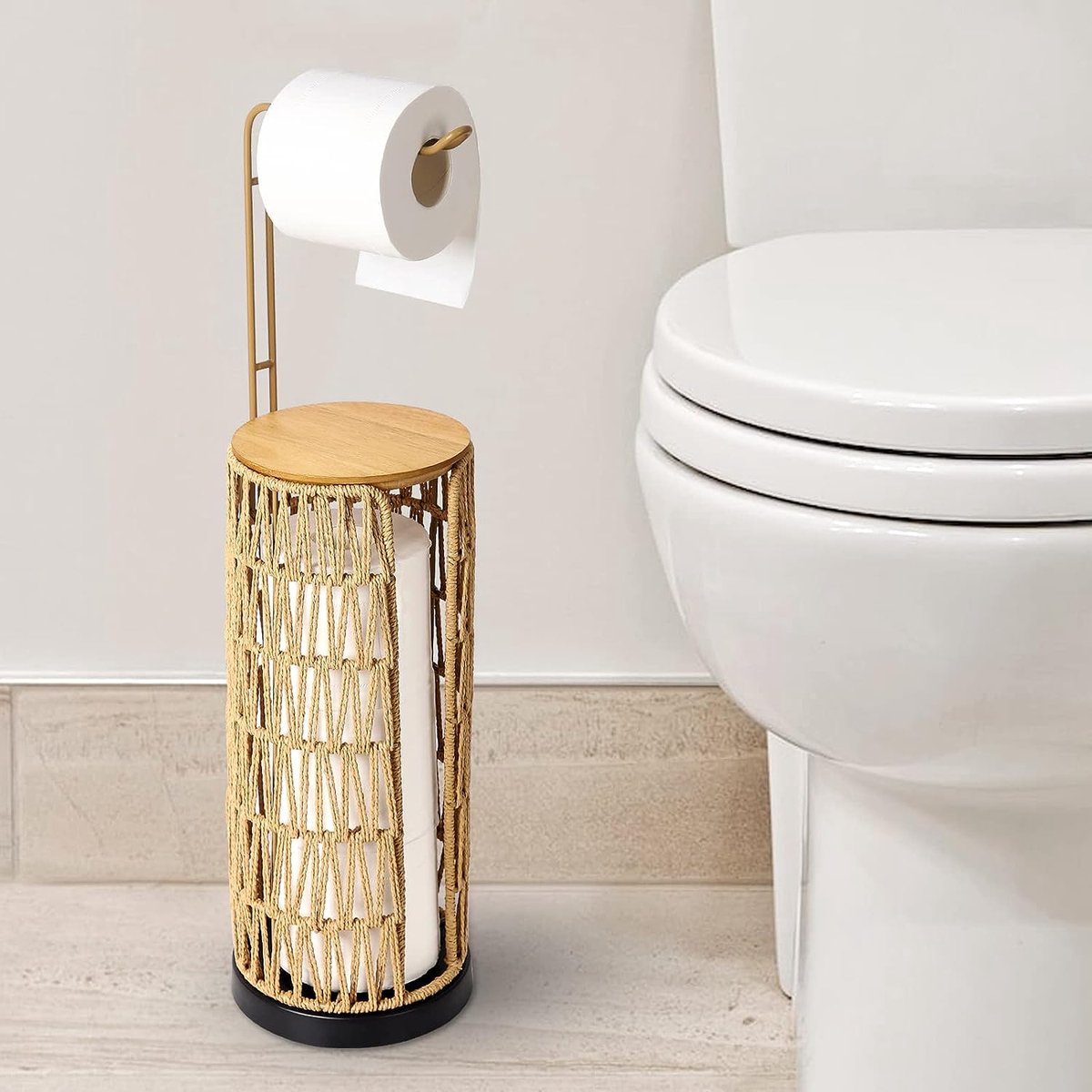 TAKE® Porte-rouleau de papier toilette de rechange [4 rouleaux] +  porte-papier toilette en bois pour le mur – Rangement de papier toilette  100 %