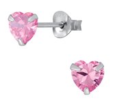 Joy|S - Zilveren hartje oorbellen - 5 mm zirkonia - roze