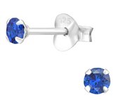 Joy|S - Zilveren oorbellen rond - 3 mm - zirkonia montana blauw - oorknopjes