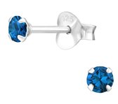 Joy|S - Zilveren oorbellen rond - 3 mm - blue topaz blauwe zirkonia - oorknopjes
