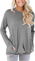 ASTRADAVI Casual Wear - Dames O-Hals Sweater - Trendy Trui met 2 Zakken - Heather Lichtgrijs / Medium