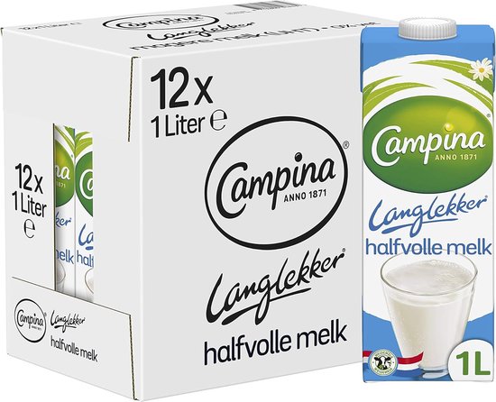 Campina Langlekker Halfvolle Melk Houdbaar - 12 x 1 L - Voordeelverpakking