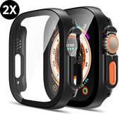 Hoesje geschikt voor Apple Watch Ultra - 49 mm Screen Protector - Podec Full Cover Hard Case - Zwart - 2 Stuks