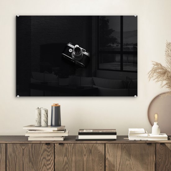 MuchoWow® Peinture sur verre 60x40 cm - Peinture sur verre acrylique - Zwart - Appareil photo - Design - Wit - Photo sur verre - Peintures