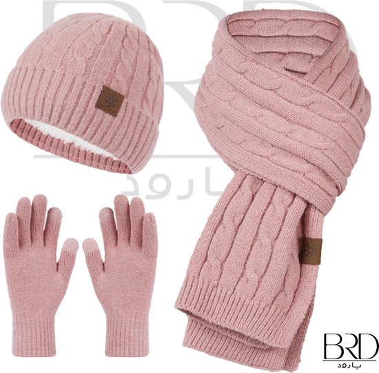BRD Winter set voor volwassenen Roze - gevoerde muts, sjaal en handschoenen  dames... | bol