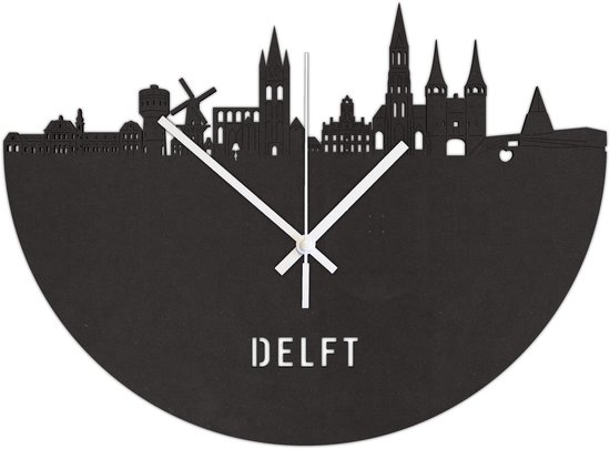 Skyline Klok Delft Zwart Mdf Hout Wanddecoratie Voor Aan De Muur City Shapes