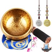 ibetaanse klankschaalset, Singing Bowl uit Tibet met stok en klankschaalkussen, wordt geleverd met 2 koperen ornamenten, handgemaakt in Nepal, voor yoga-meditatie, ontspanning.
