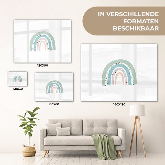 MuchoWow® Peinture sur verre 160x120 cm - Peinture sur verre acrylique - Arc-en-ciel - Enfants - Étoiles - Points - Pastel - Photo sur verre - Peintures