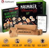 Maki Maker Ultimate Set, Japanse Sushi Maak Set, Mengkommen voor Soja Dipsaus, Eetstokjes met Houder, Rolmat, Mobiele App, Handgemaakte, Houten Constructie, Geleverd met Geschenkverpakking