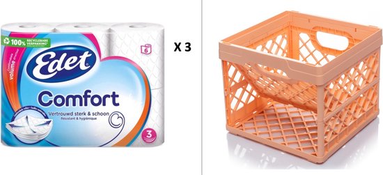 EDET Comfort toiletpapier 18 rollen + vouwkrat 25L TONTARELLI roze