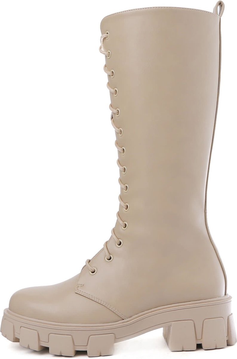 Smile Favorites® Dames Veterboots - Beige - Imitatieleer - Maat 36