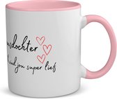 Akyol - bonusdochter ik vind jou super lief koffiemok - theemok - roze - Dochter - de liefste bonusdochter - verjaardag - cadeautje voor dochter - dochter artikelen - kado - geschenk - 350 ML inhoud