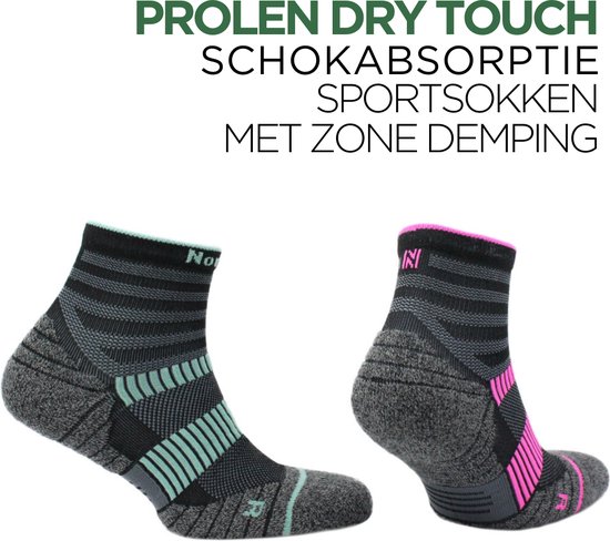 Norfolk - Hardlopen - Prolen Dry Touch Sportsokken Dames - Hardloopsokken - 2 paar - Maat 39-42 - Roze/Teal - CougarPro