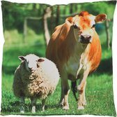 Coussin d'extérieur mouton & vache L 50 cm x 50 cm - coussin de jardin - coussin d'extérieur - coussin d'extérieur - hydrofuge - imprimé ferme - cadeau - cadeau - Nouvel An - Noël - anniversaire