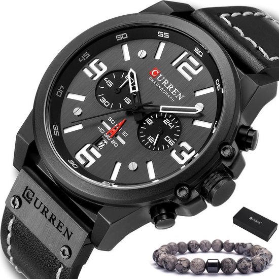 Curren - Horloge Heren - Cadeau voor Man - Horloges voor Mannen - 47 mm - Zwart