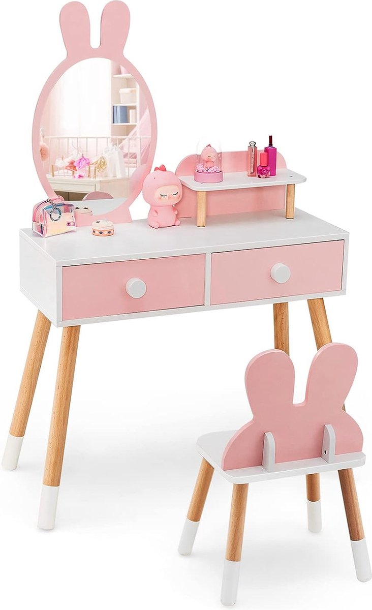 Accessoires De Jouet De Poupée Princesse + Coiffeuse, Table De Maquillage,  Miroir + Chaise Assortie - Temu Belgium