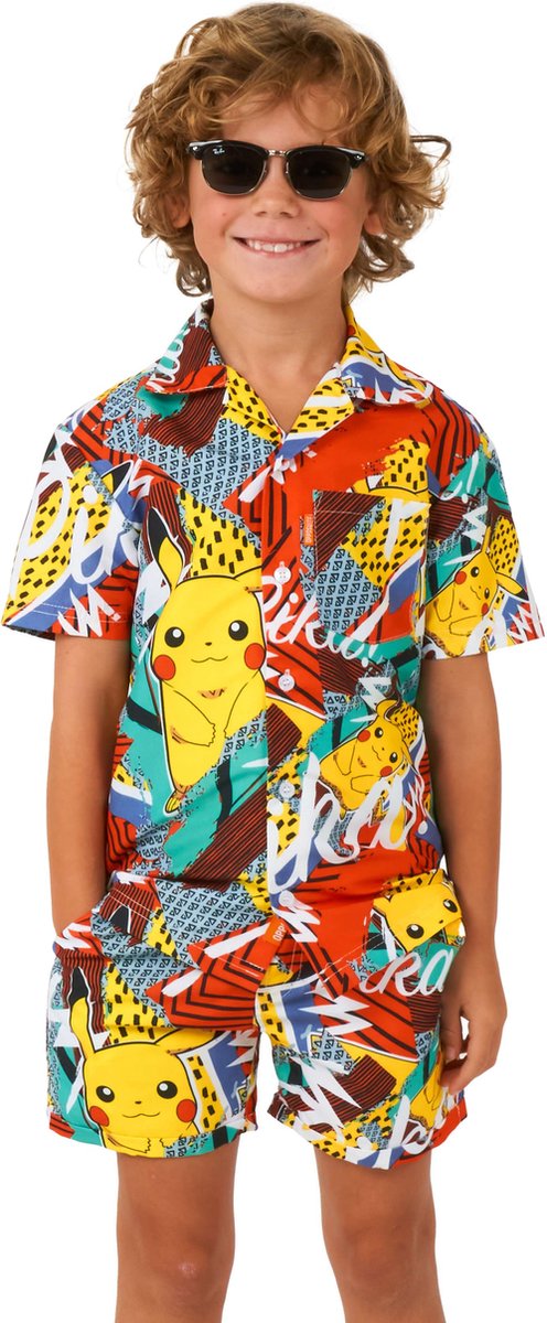 OppoSuits Kids Pika Pikachu - Jongens Zomer Set - Bevat Shirt En Shorts - Geel - Maat: EU 98/104 - 4 Jaar