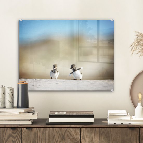 MuchoWow® Peinture sur verre 40x30 cm - Peinture sur verre acrylique - Huîtriers - Drôles - Poussins - Enfants - Garçons - Filles - Kids - Photo sur verre - Peintures