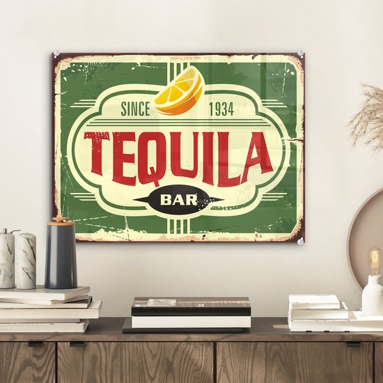 MuchoWow® Peinture sur Verre - Tequila - Vintage - Billboard - 40x30 cm - Peintures sur Verre Acrylique - Photo sur Glas