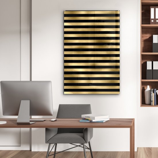 MuchoWow® Tableau en verre 60x90 cm - Peinture acrylique sur verre - Motifs - Rayures - Goud - Photo sur verre - Tableaux