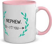 Akyol - nephew i love you koffiemok - theemok - roze - Neef - de liefste neef - verjaardag - cadeautje voor neef - neef artikelen - kado - geschenk - 350 ML inhoud