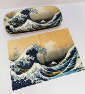 Luxe brilkoker met poetsdoek Hokusai The great wave