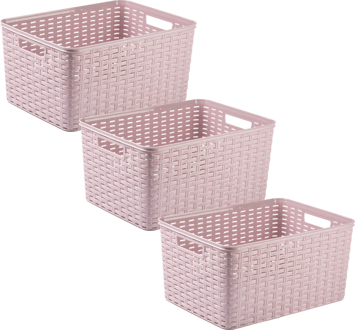 Plasticforte opbergmand/kastmandje - 3x - 18 liter - roze - kunststof - 28 x 38 x 19 cm